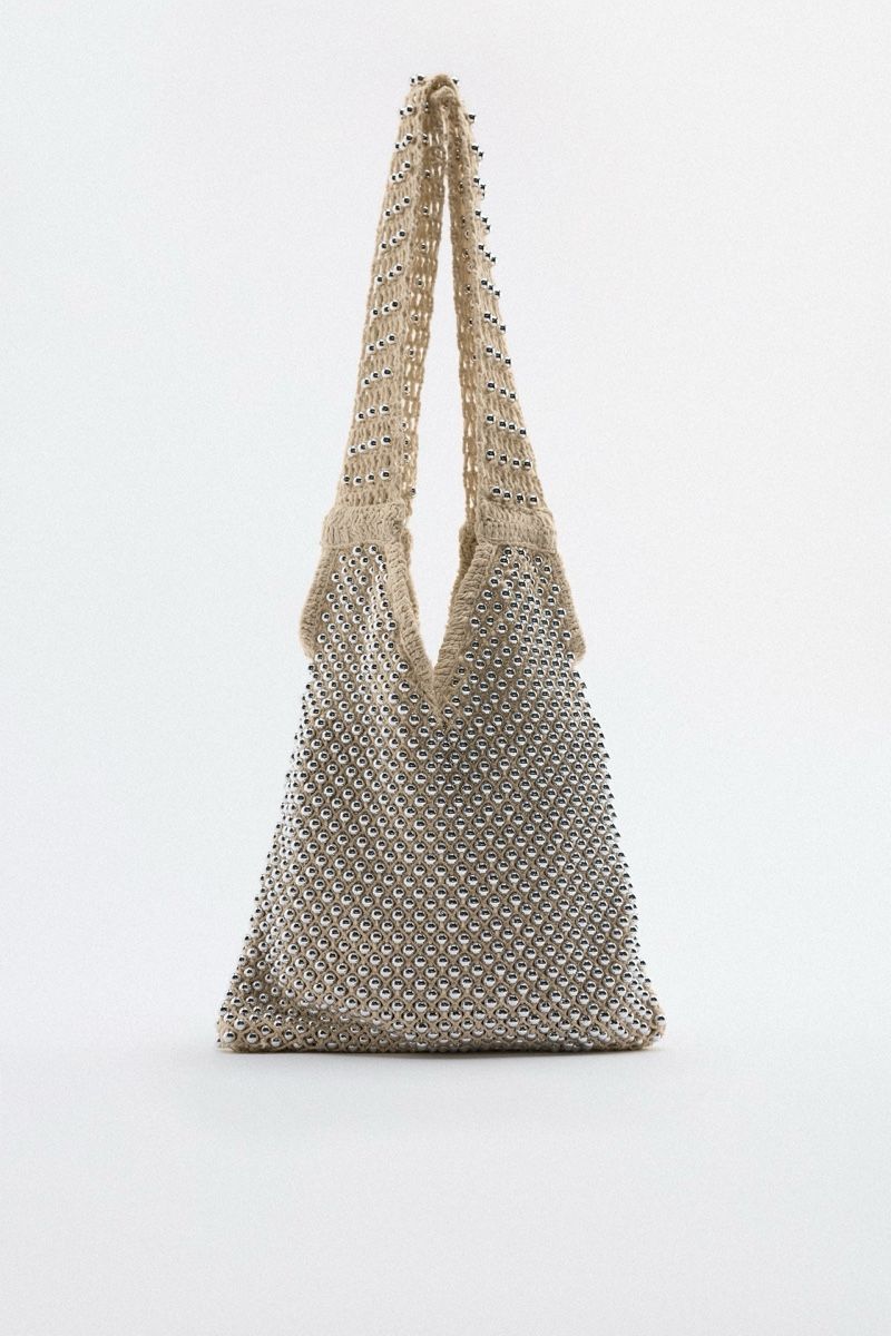 Zara Borse da donna: Zara Beaded shoulder bag beige-silver – Usato da Nyon venduto da My_wardrobe 1