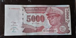 Billet Zaïre 5000 Nouveaux Zaïres 30.1.1995