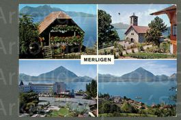 AK color Merligen BE am Thunersee, 4- bildrig ≈ 1982