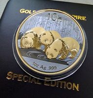 1 OZ Silber China Panda 2013 Gold-Edition / Auflage: 1000.