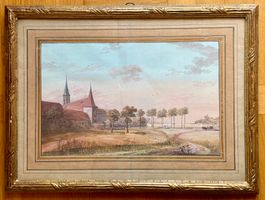St. Johannsen mit Erlach – Aquarell Bielersee