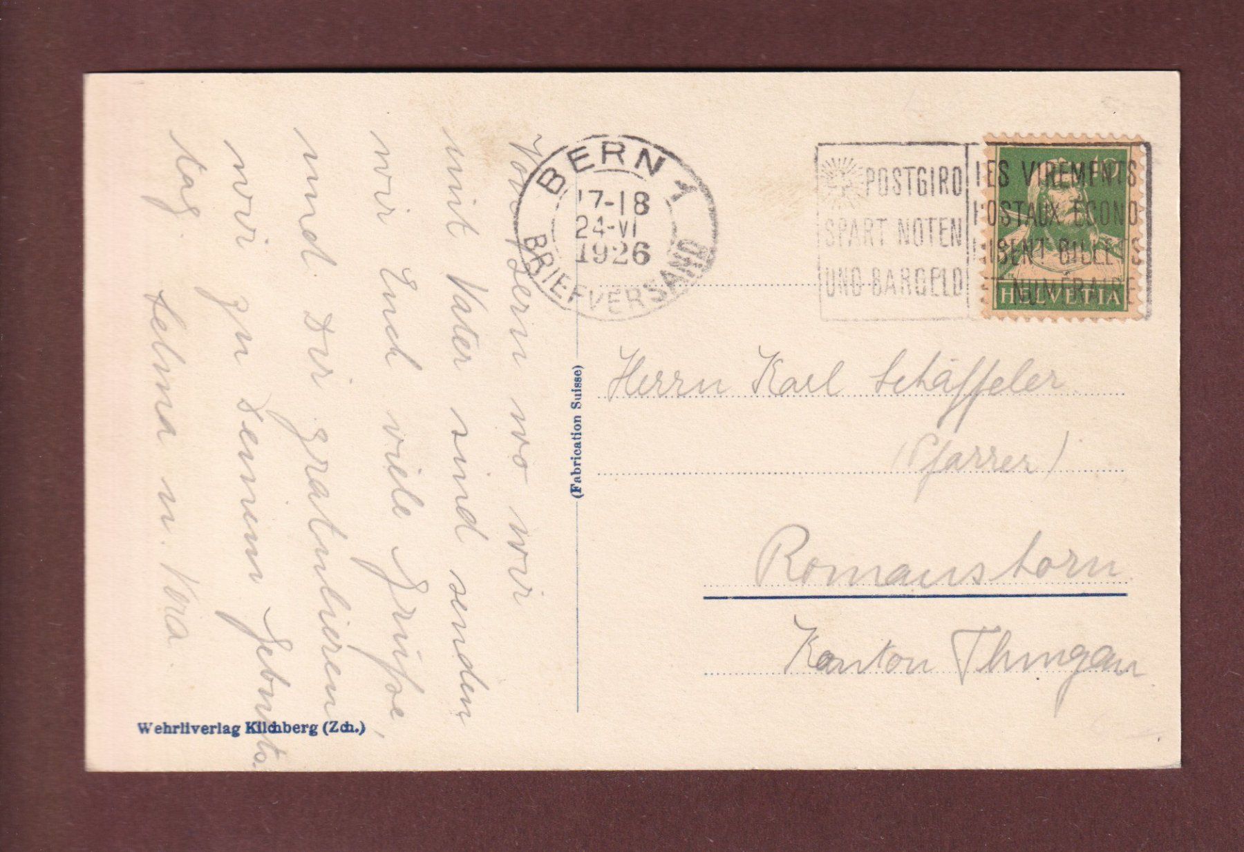 Cartoline postali: BERN vom Aargauer-Stalden aus - 1926 – Usato da Pully venduto da nicecards-shop 1