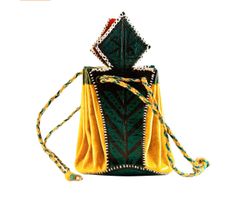 Schlussverkauf - Tuareg Lederbeutel gelb/grün mittel