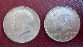 2 Kennedy Half Silber Dollar 1966 & 1967 USA ab 1 Chf!