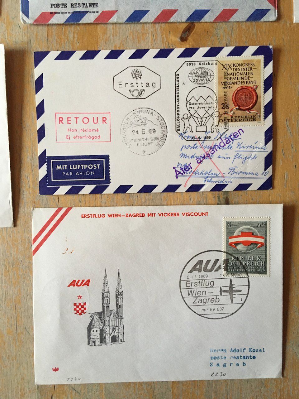 Alle Briefmarken: 9 Flugbriefe Österreich 1967-69 – Gebraucht aus Nesslau von zueri6 5