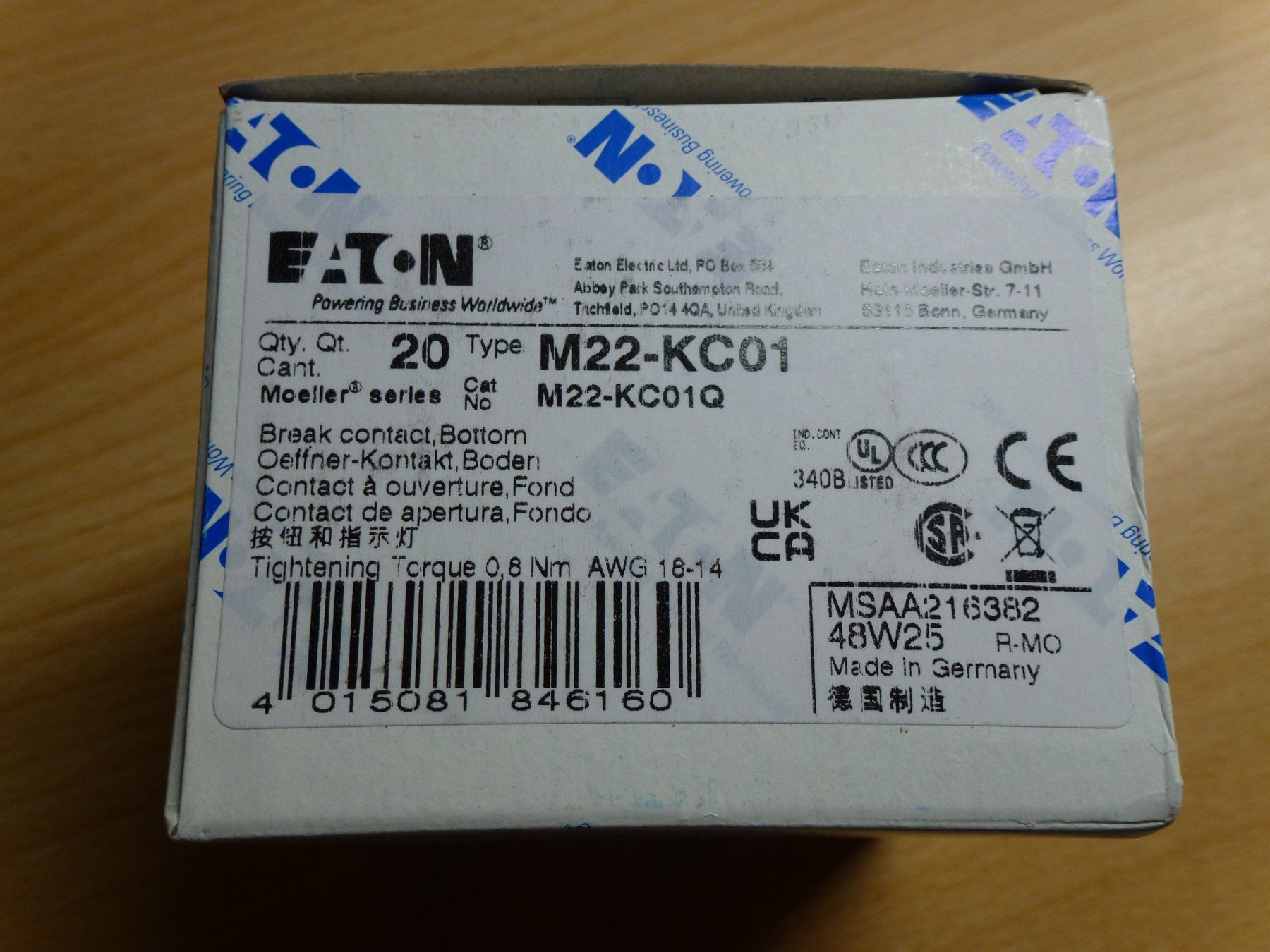 Eaton Schalter: 20St. Kontakte M22-KC01 Eaton – Neu und originalverpackt aus Hombrechtikon von HGK50 2