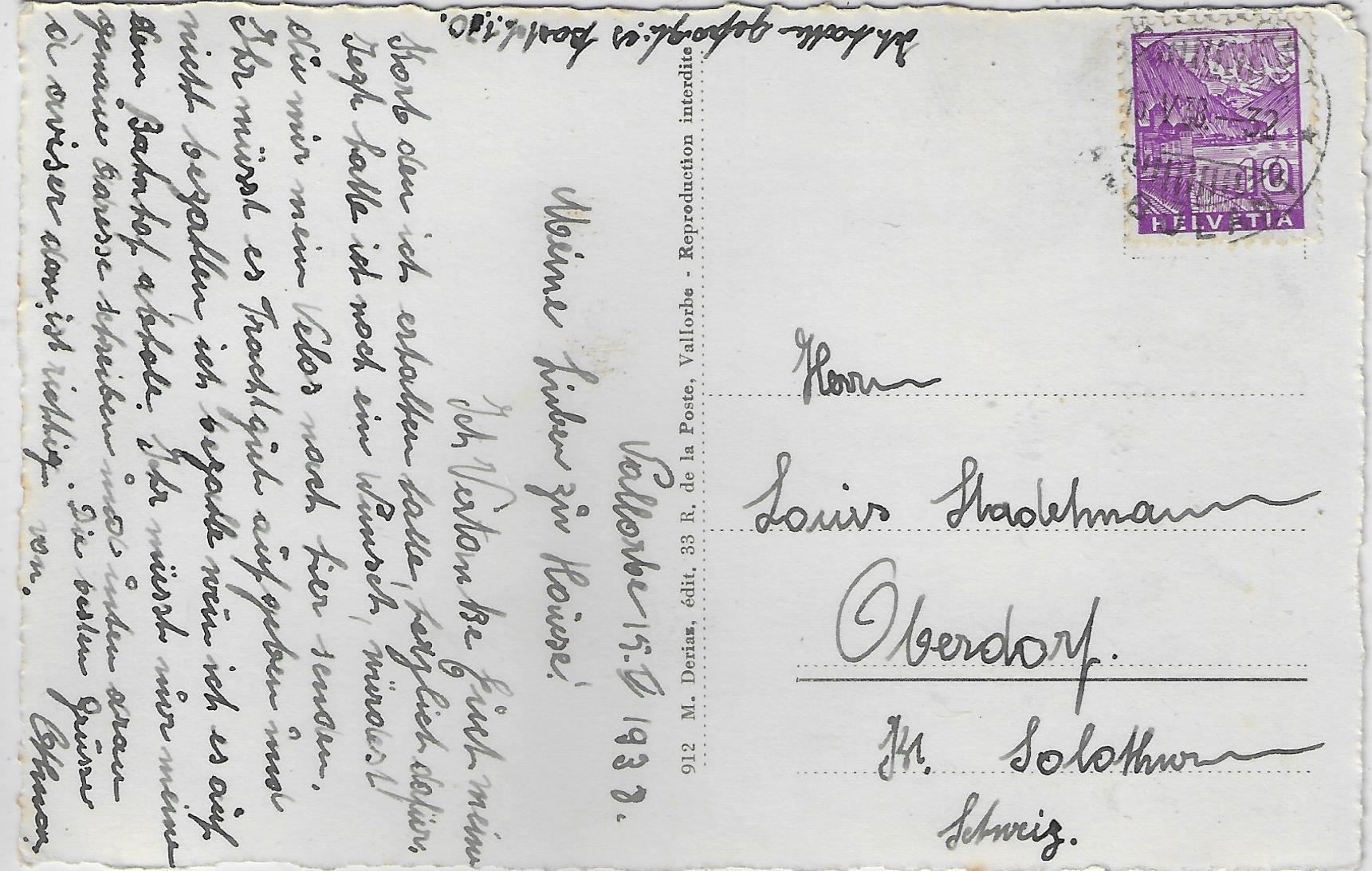Cartoline postali: Vallorbe - Vue generale – Usato da Ettingen venduto da Kartenplanet 1