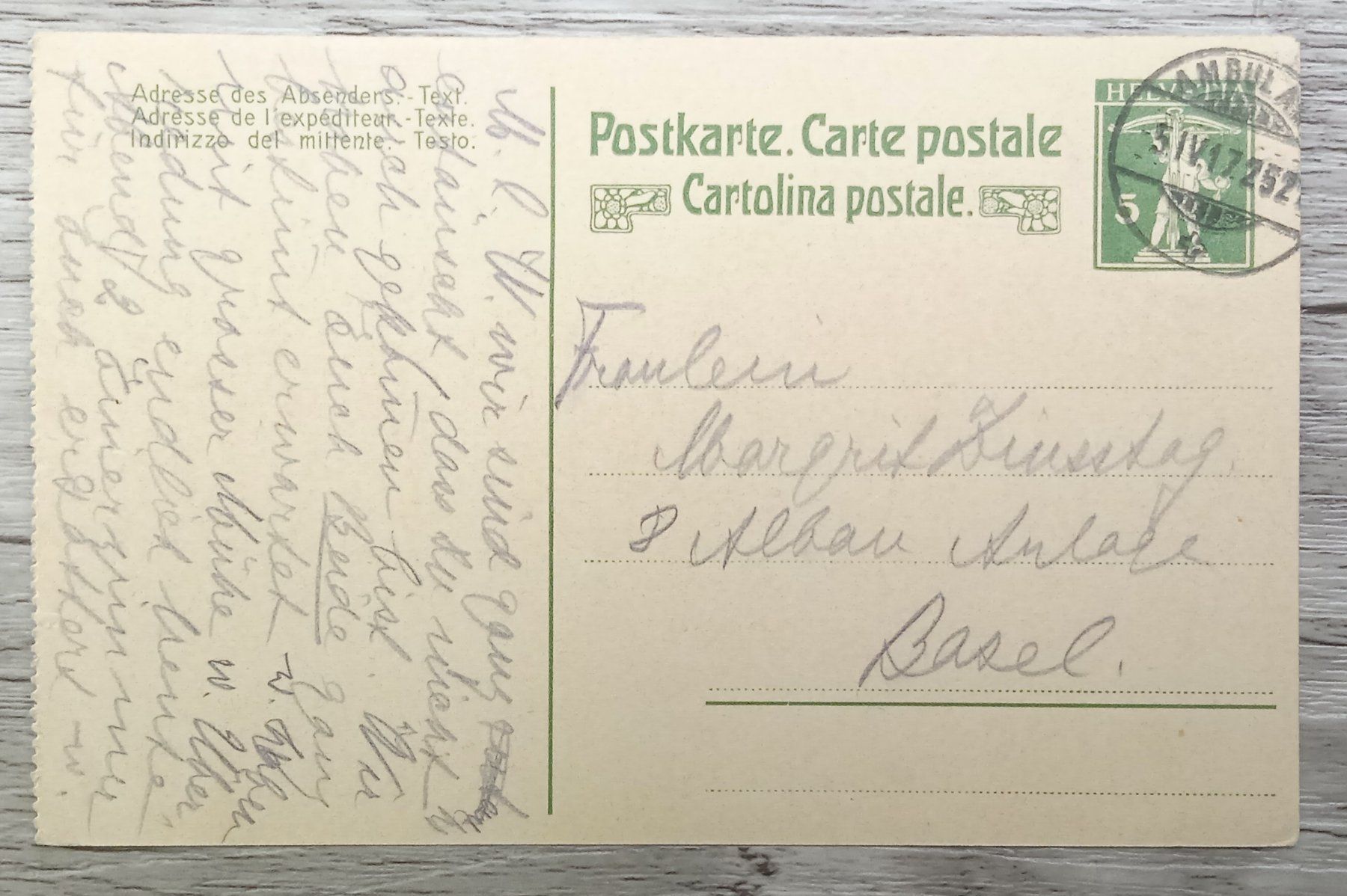 Tutti i francobolli: TR52 Carte Postale + Timbre Suisse 1917 – Usato da Cousset venduto da Patrick_Collections
