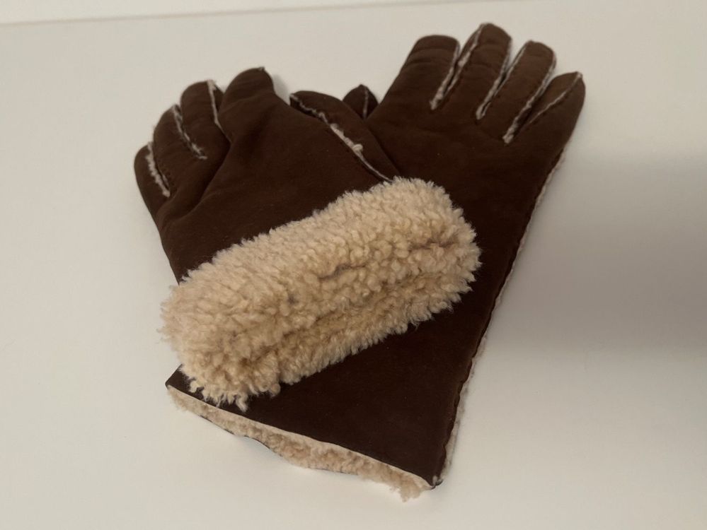 Damen Lammfell Handschuhe Mit Stulpe - Kaffee Braun In Verschiedenen Größen