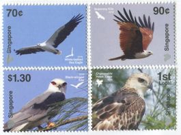 Briefmarken Gleitaar, Haubenadler, Brahmanenmilan. Singapur