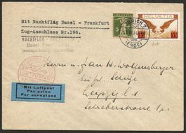 Flugpost Schweiz 1934 Nachtflug ZH Frankfurt Berlin Luftpost