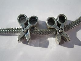 2 Metallperlen, Grosslochperlen, Beads Schere