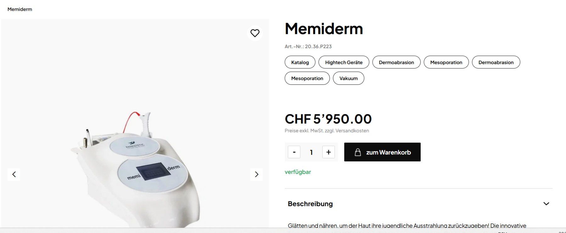 Cura del viso: MEMIDERM Diamantpeeling - Dermabrassion - Mesoporation - – Nuovo (secondo la descrizione) da St. Gallen venduto da companero007