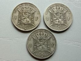3x 1 Franc 1830-1880 Belgien-Silber 835/1000-Independance
