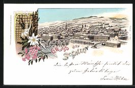 Winter-Lithographie St. Gallen, Panorama