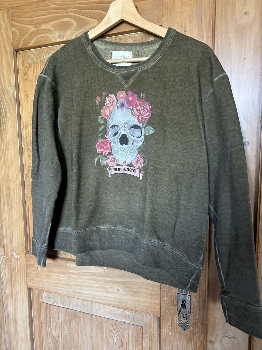 T-shirt: Cooler Pulli "Too Late" Skull Print Gr. S – Usato da Hausen am Albis venduto da Speedfritz123