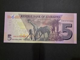 Zimbabwe 2019 5 dollars PW102 UNC