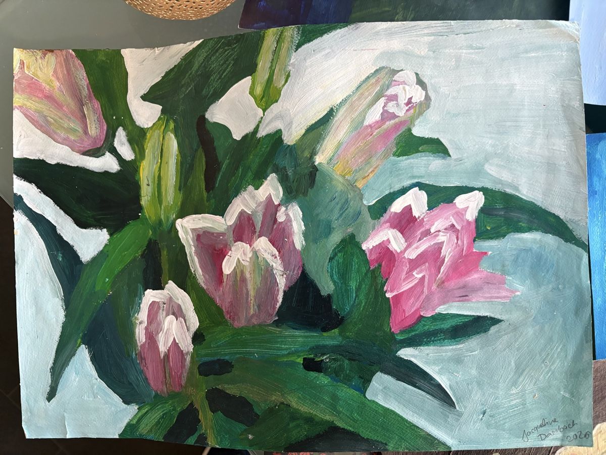 Dipinti: Gemälde Blumen Tulpen Pink Weiss – Nuovo e nell'imballaggio originale da Niederglatt ZH venduto da Sils-Maria