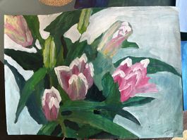 Gemälde Blumen Tulpen Pink Weiss