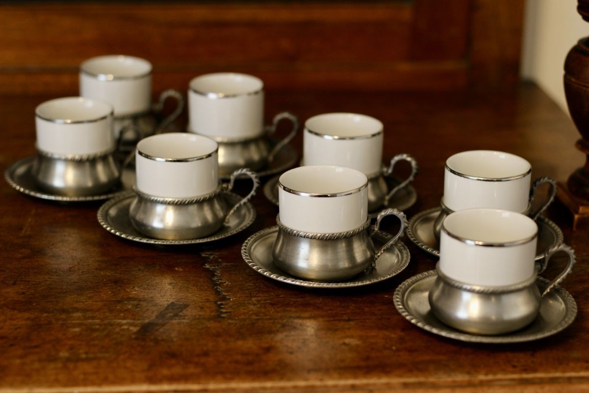 Tazze: Set da Caffè Vintage in Ceramica e Peltro – Usato da Seseglio venduto da GiacominiAntiques 1
