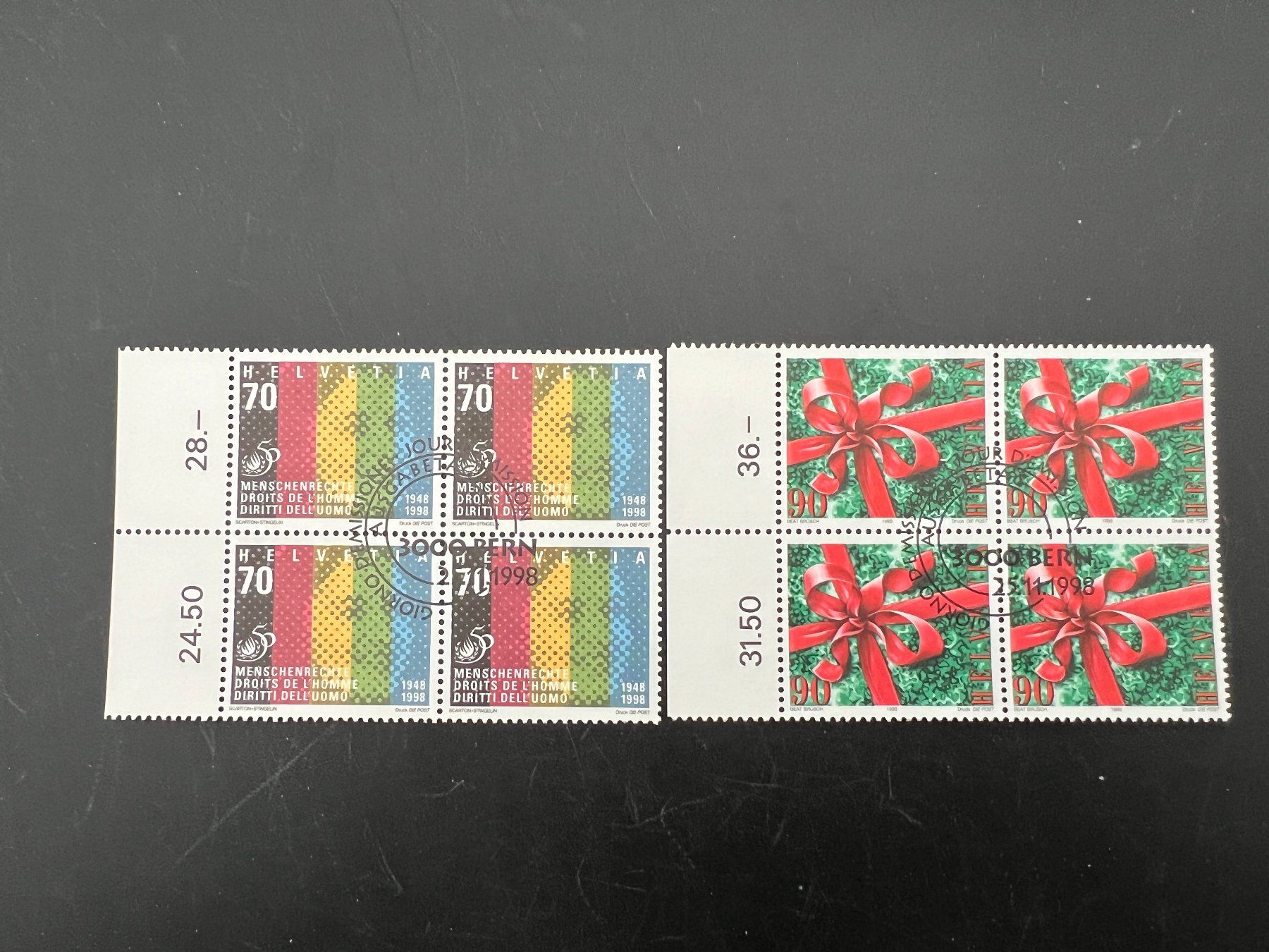 Tutti i francobolli: 1998  Erstag gest.Viererblock mit Tab (K56) – Usato da Hinwil venduto da Sidi4