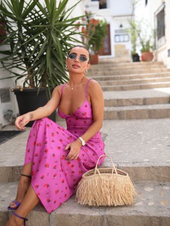 Rose Print Silk Midi Dress Size: M New