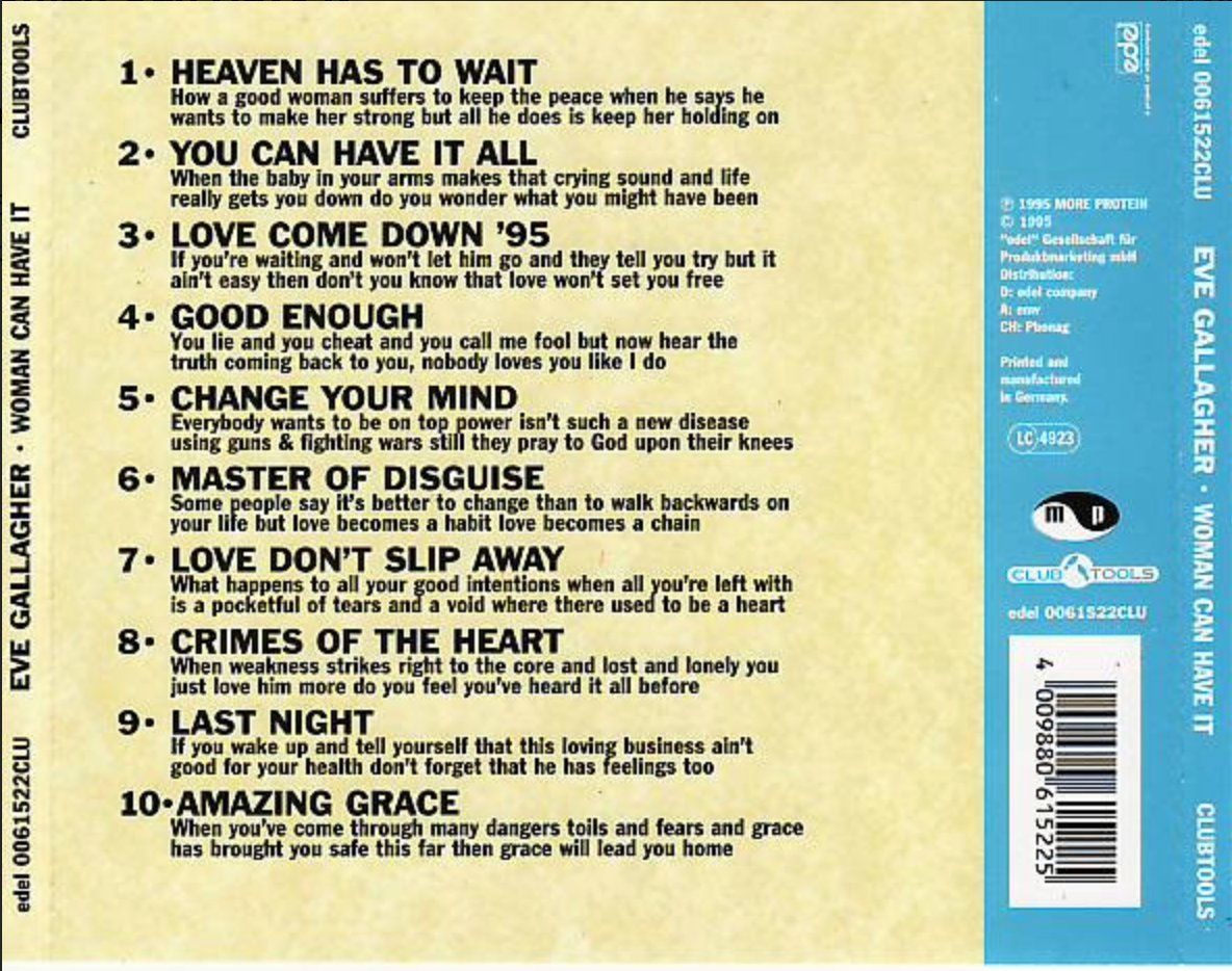 CD: Eve Gallagher - Woman Can Have It – Usato da Brunnen venduto da Barfly5 1