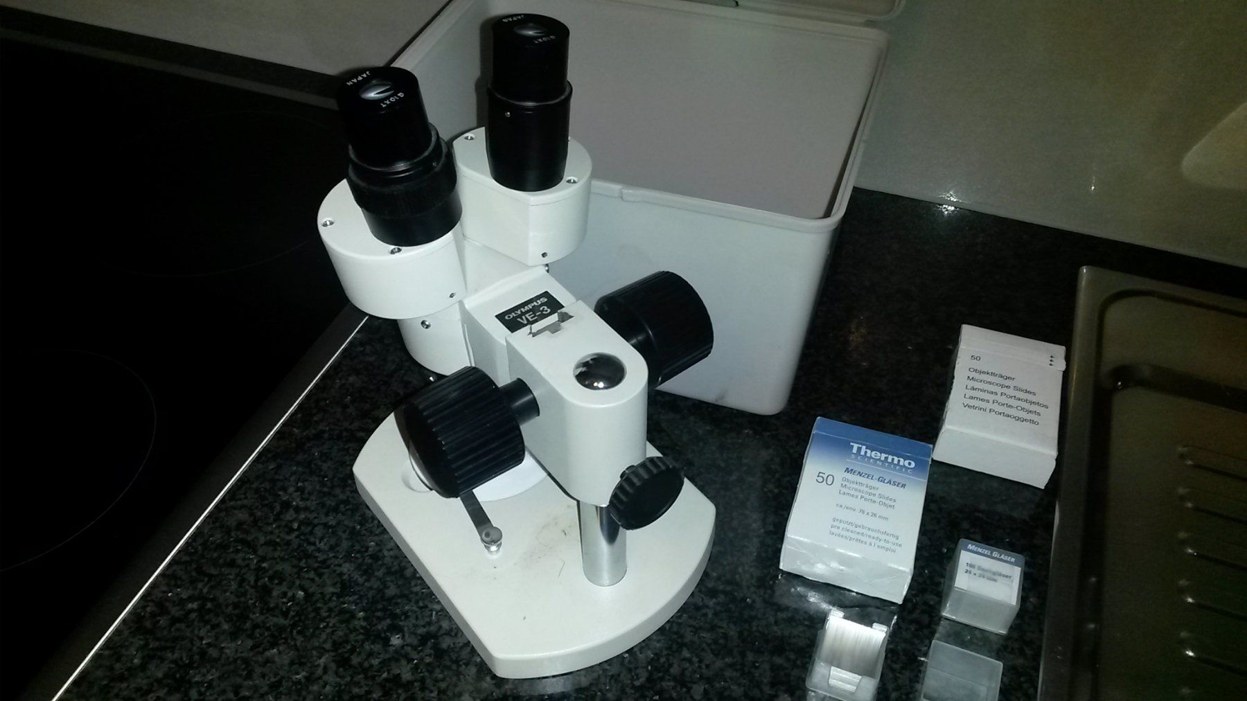 Microscopi: OLYMPUS VE - 3 Microscope Loupe, in BOX, JAPAN - testé ok – Usato da Lausanne venduto da asdyx