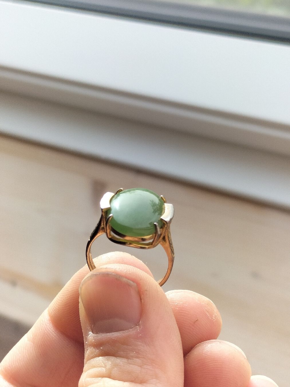 Anelli: Vintage Ring vergoldet mit grossem Jade Stein – Usato da Müselbach venduto da pat_9c9w 2