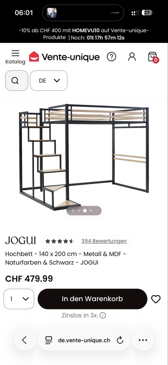 Letti: Hochbett Erwachsene 140cm  – Usato da Bern venduto da besserused 1