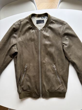 Herren Lederjacke Bomberjacke olivgrün Grösse 52