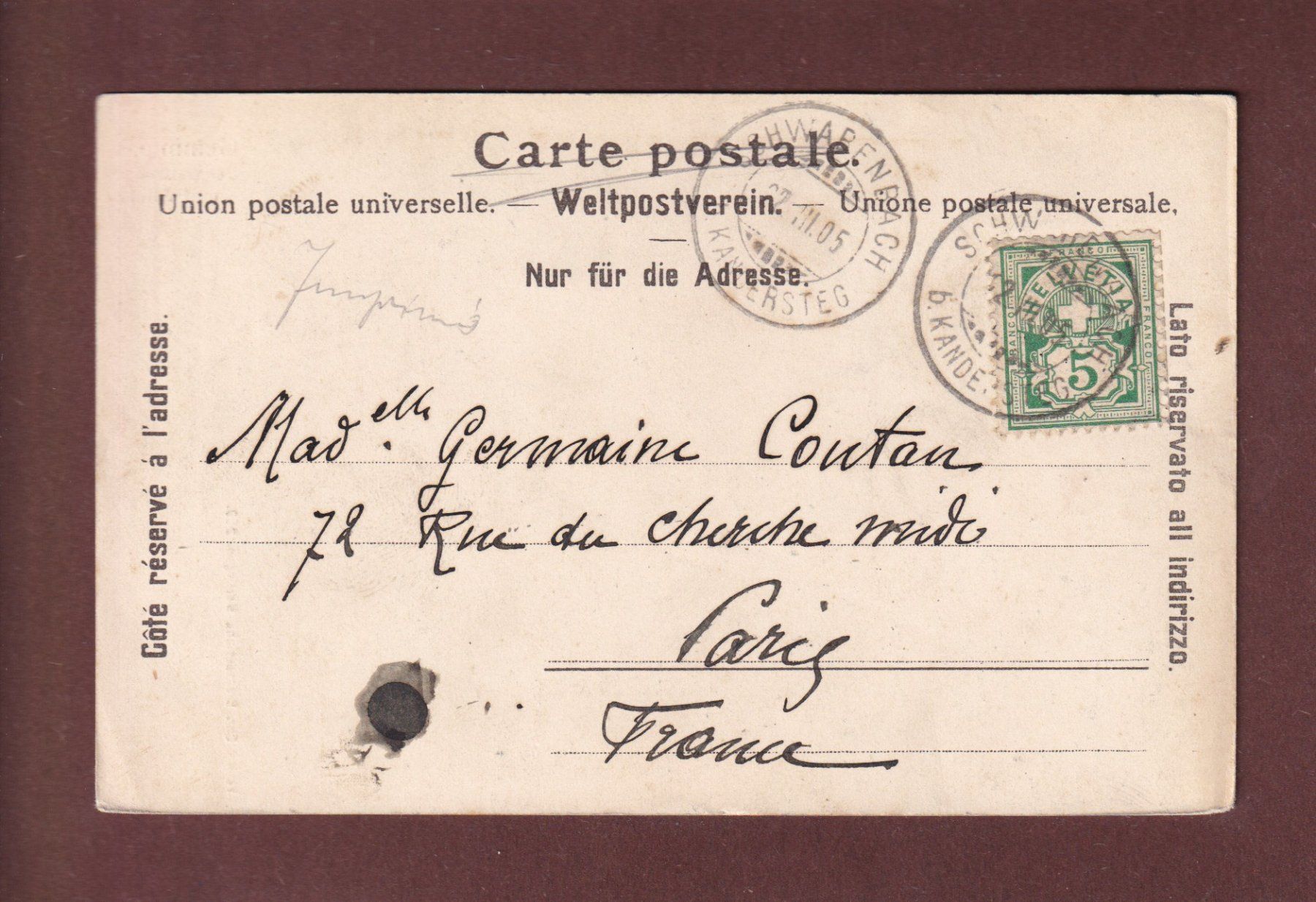 Ansichtskarten: GEMMIPASS - Schwarenbach - Altels - 1905 – Gebraucht aus Pully von nicecards-shop 1