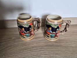 Verres à bière céramique peints main 2 pcs 12 cm hauteur