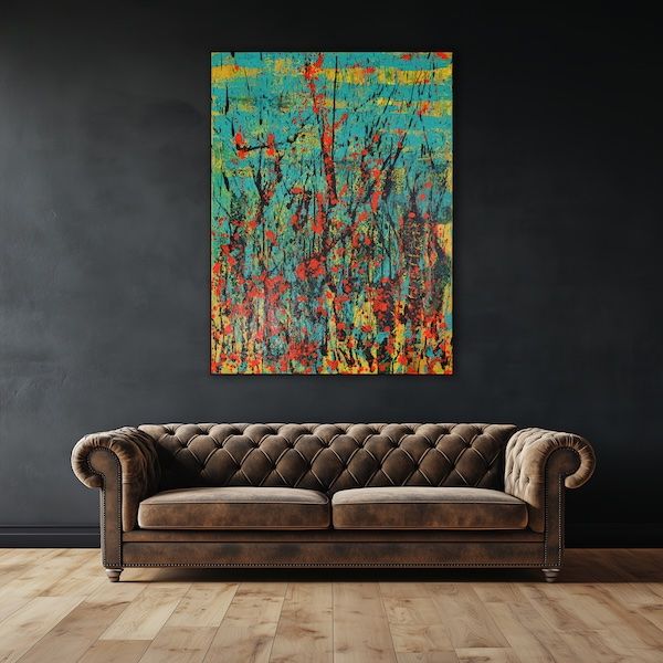 Tableaux: Abstraktes Acrylbild Dynamik Farbe Action 120x160 cm – Neuf avec emballage d'origine à  par  1