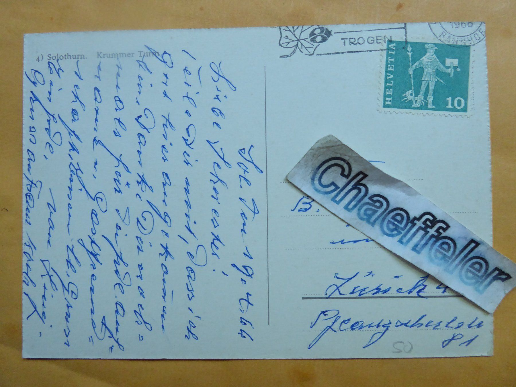 Cartoline postali: 1966  4) Solothurn. Krummer Turm – Usato da Zürich venduto da Chaeffeler 1