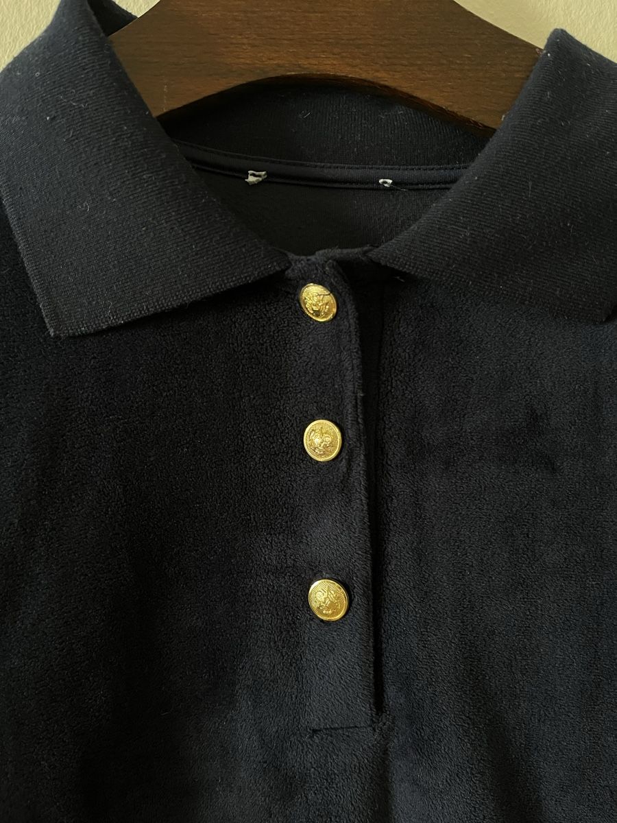 Magliette Polo: Polo en velours bleu marine – Usato da La Chaux-de-Fonds venduto da vert_j 1