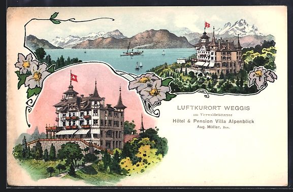 Cartoline postali: Weggis am Vierwaldstättersee, Hotel, Pe – Usato da Berlin venduto da bartko-reher