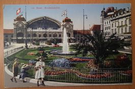 Basel, Bahnhof belebt  gelaufen nach Bern  Feldpoststempel