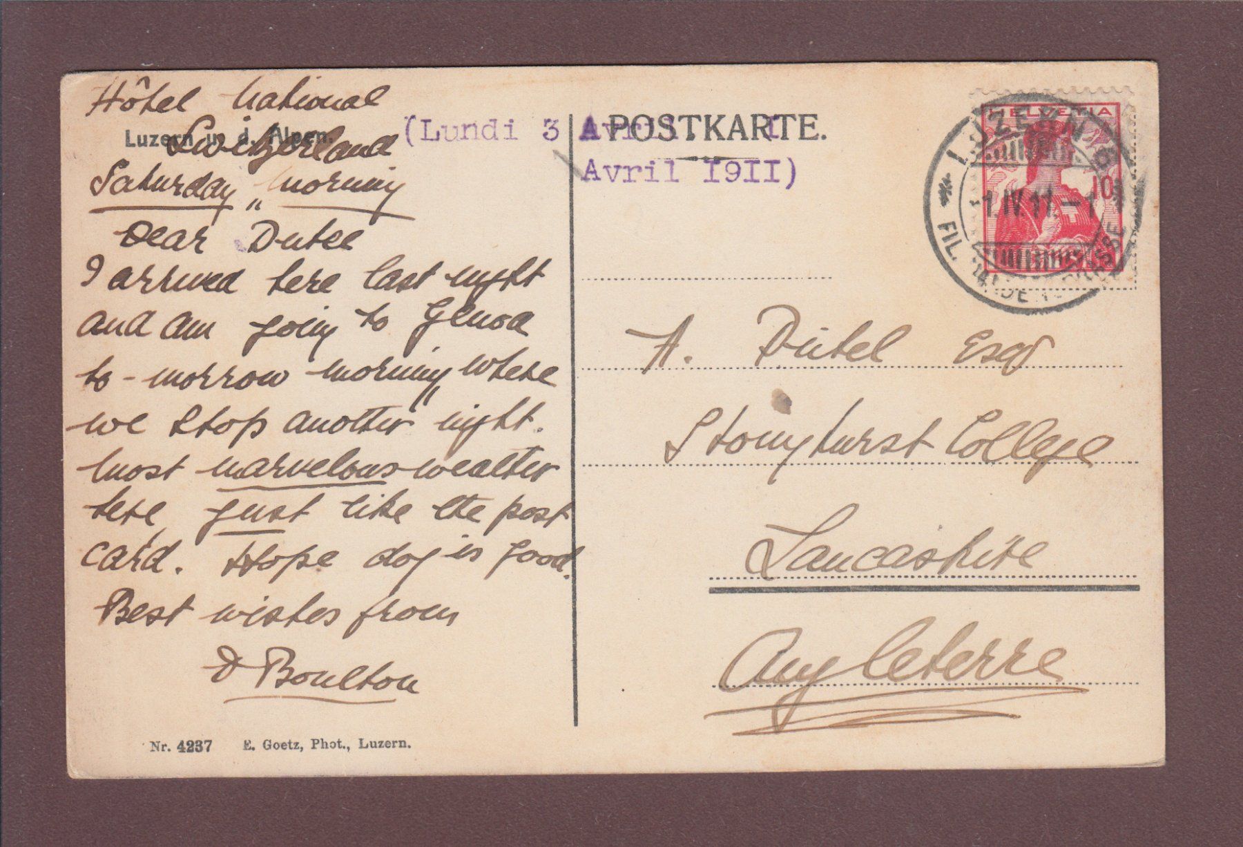 Cartoline postali: LUZERN - Hofkirche - 1911 – Usato da Pully venduto da nicecards 1