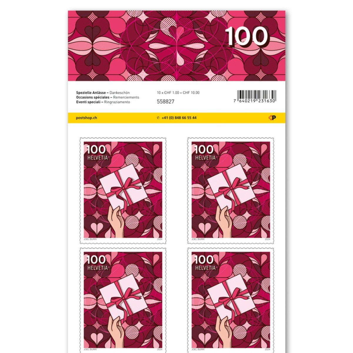 Tutti i francobolli: 100x B- Post Briefmarken CHF 1.00  «Dankeschön» – Nuovo e nell'imballaggio originale da Belp venduto da Frankatur-Bern