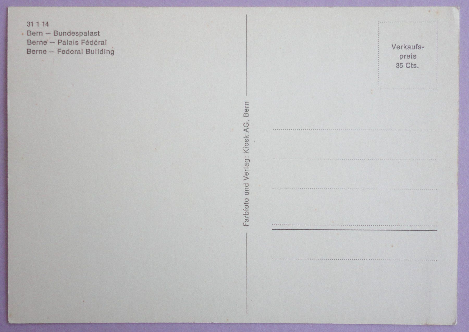 Cartoline postali: Bern - Bundespalast – Usato da Fétigny venduto da Billy2miny 1