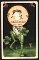Frosch mit Kleeblättern und zerrissener