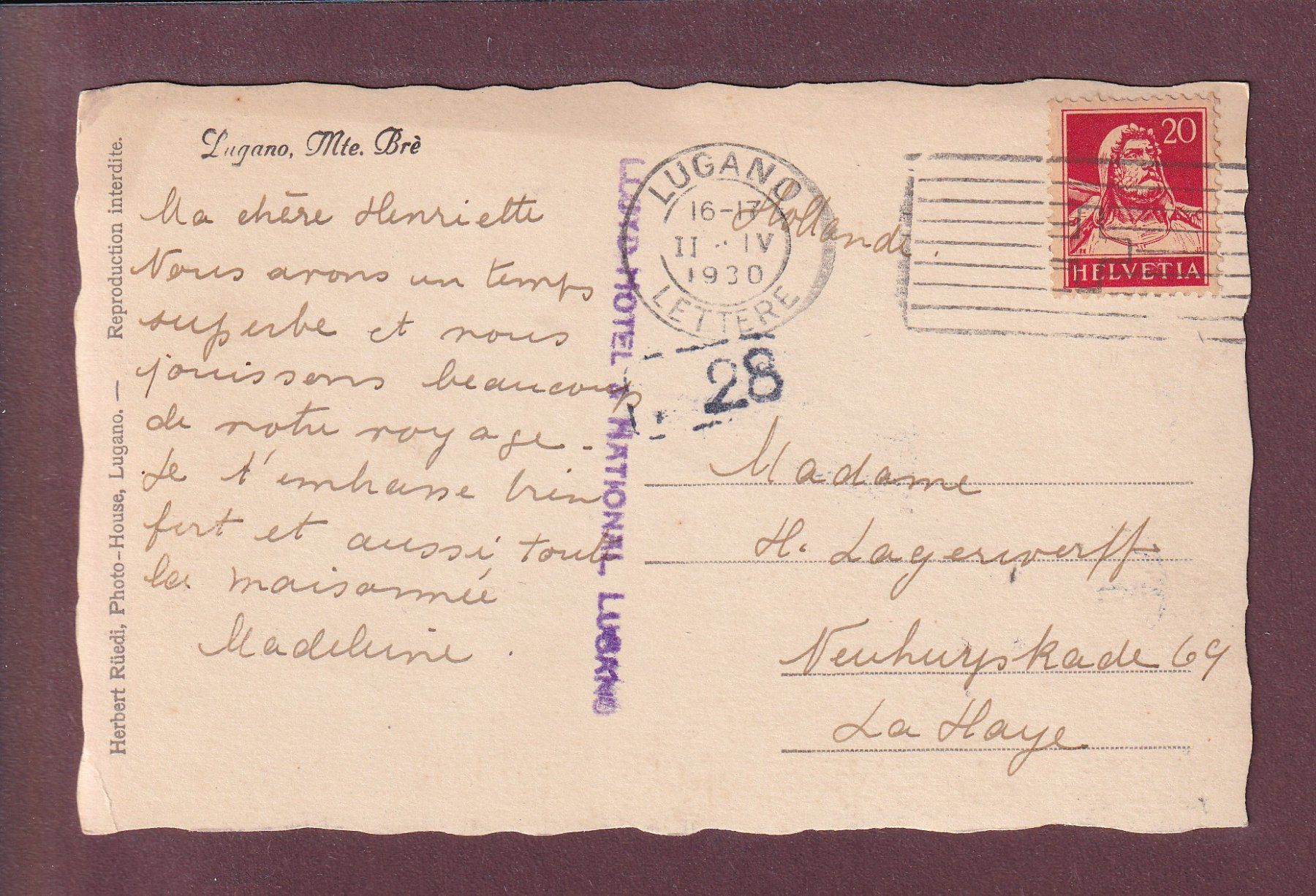 Cartoline postali: LUGANO - Barca - 1930 – Usato da Pully venduto da nicecards 1