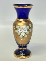 Antike Vase aus Böhmen kobaltblau und Emaille Malerei
