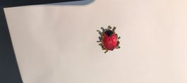 Vintage Brosche Marienkäfer Gold Rot Strass Insekt