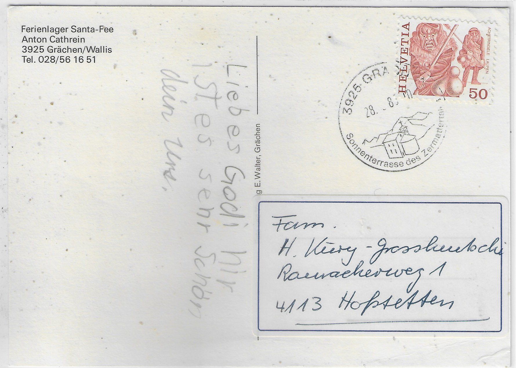 Cartoline postali: Ferienlager Santa-Fee - Grächen VS – Usato da Ettingen venduto da Kartenplanet 1