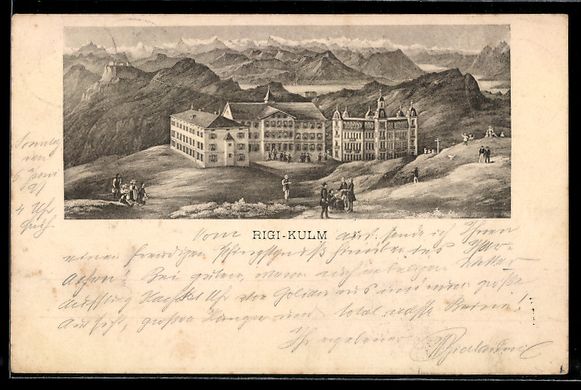 Cartoline postali: Litho Rigi-Kulm, Panorama mit Hotel – Usato da Berlin venduto da bartko-reher
