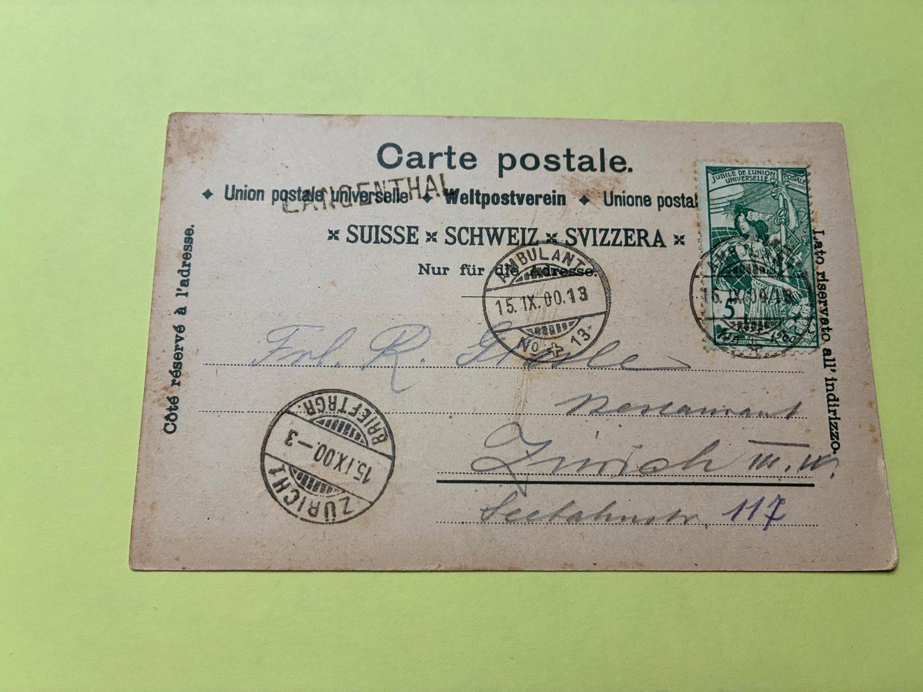 Cartoline postali: Litho Ansichtskarte Langenthal 1900 – Usato da Volketswil venduto da Jdansk 1
