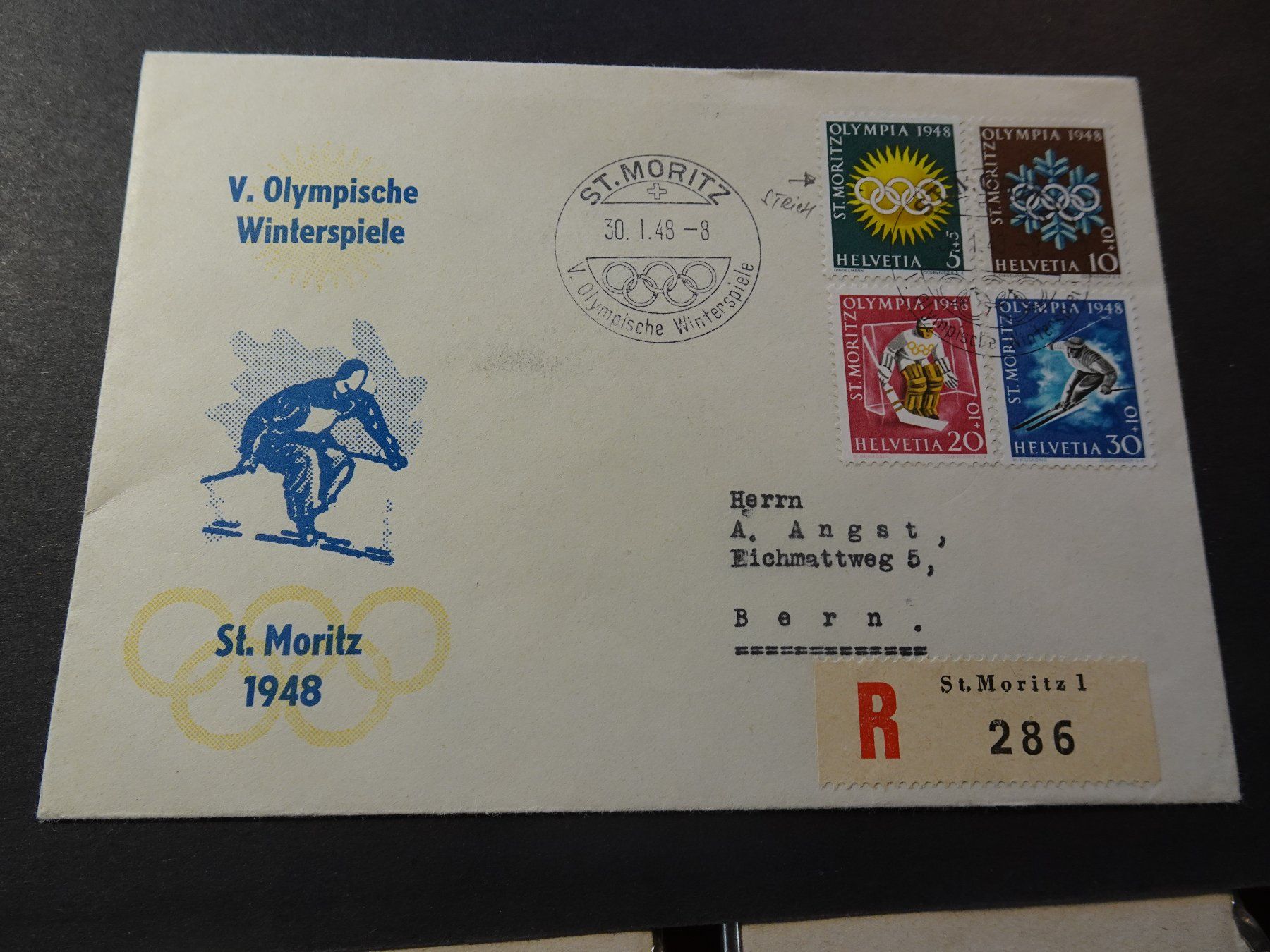 Tutti i francobolli: 30.I.48., ST. MORITZ, SONDERSTEMPEL, SATZ BRIEF CHARGE – Usato da Eschenbach SG venduto da eDaisy 1