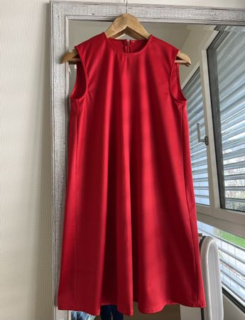 Red dress - luxury silky thin wool fabric- natural